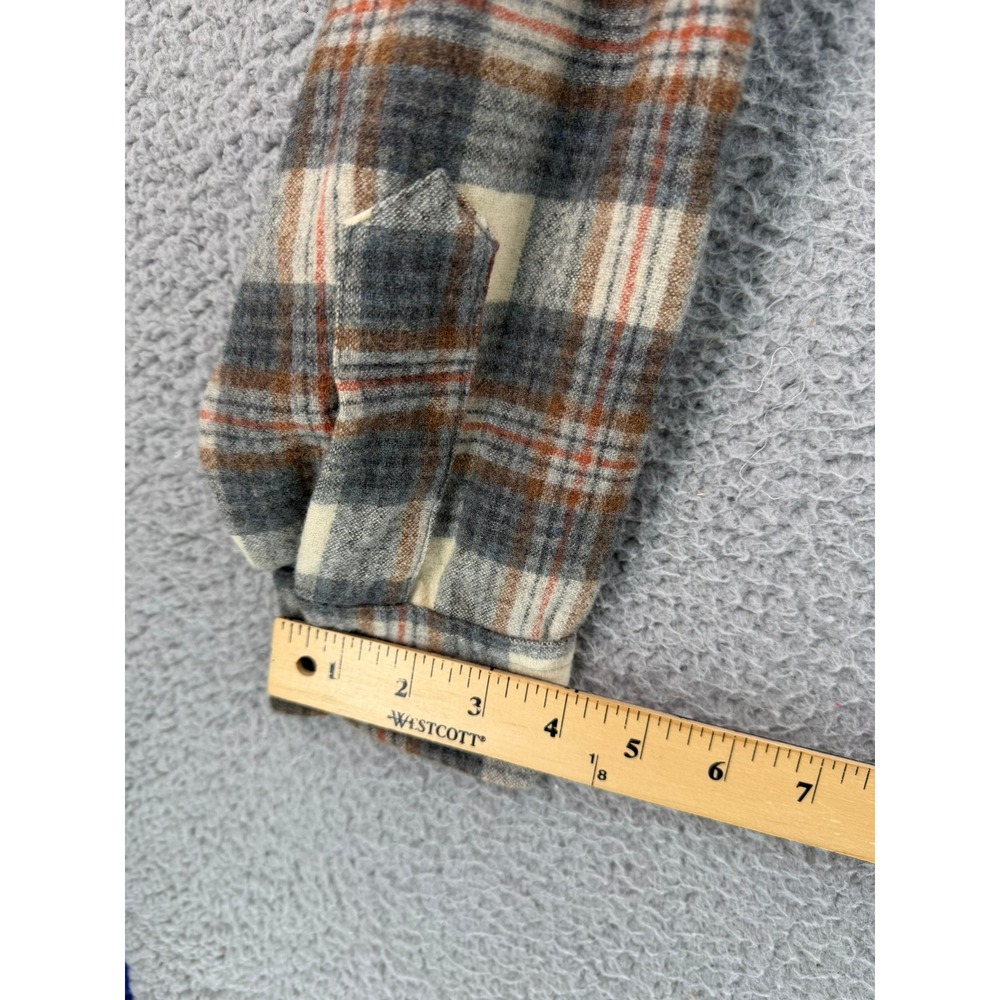 Pendleton Board Shirt Mens Medium Plaid 100% Virgin Wool Grey Cream Rust USA - Picture 12 of 16